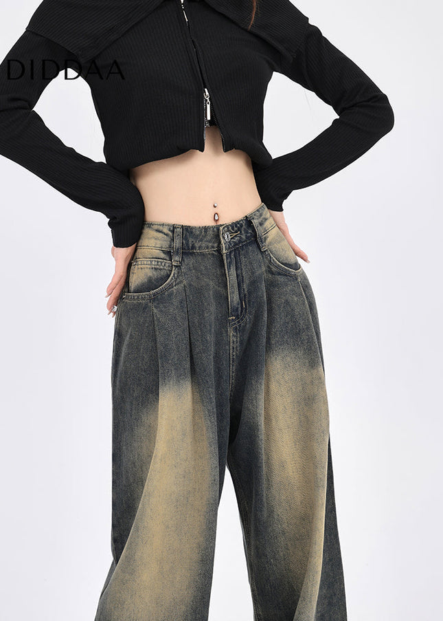 Cement Gray Distressed High Waist Wide-Leg Jeans - Women’s Jeans