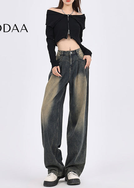 Cement Gray Distressed High Waist Wide-Leg Jeans - Women’s Jeans