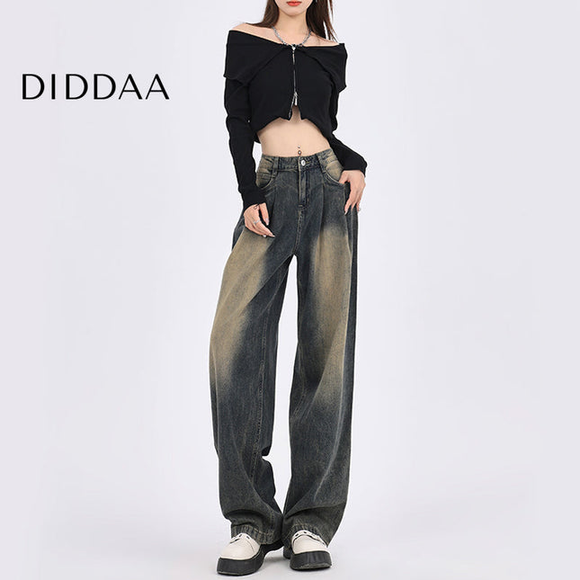 Cement Gray Distressed High Waist Wide-Leg Jeans - Women’s Jeans