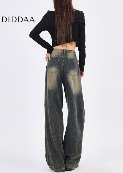 Cement Gray Distressed High Waist Wide-Leg Jeans - Women’s Jeans