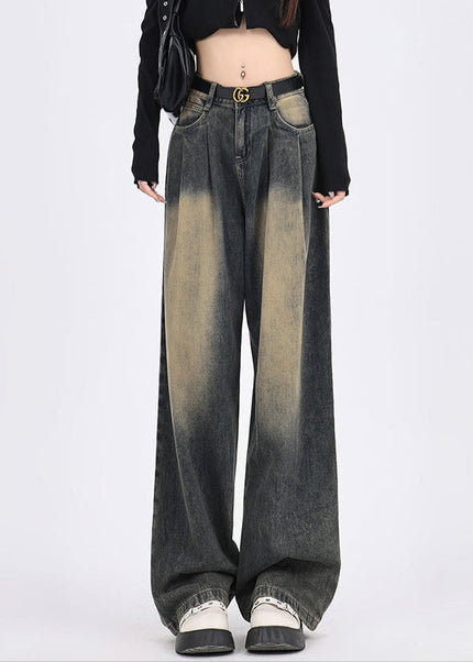 Cement Gray Distressed High Waist Wide-Leg Jeans - Women’s Jeans