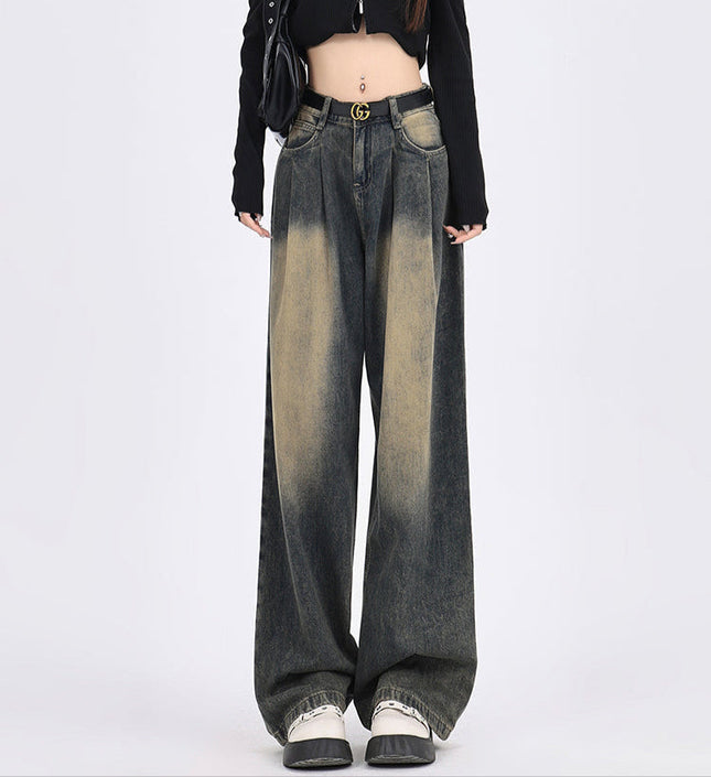 Cement Gray Distressed High Waist Wide-Leg Jeans - Women’s Jeans