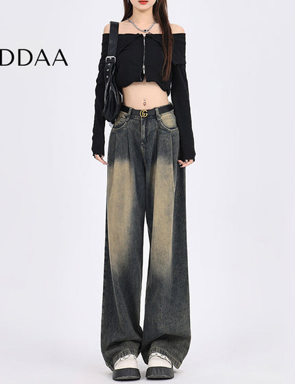 Cement Gray Distressed High Waist Wide-Leg Jeans - XS / Grey - Women’s Jeans
