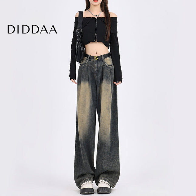 Cement Gray Distressed High Waist Wide-Leg Jeans - XS / Grey - Women’s Jeans