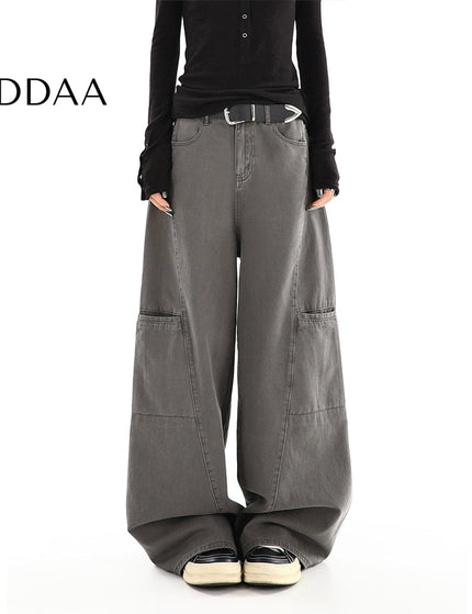 Cement Gray High-Waisted Cargo Jeans for Women - S / Grey - Women’s Jeans