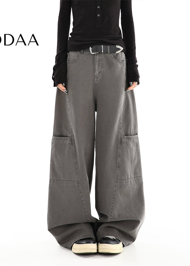 Cement Gray High-Waisted Cargo Jeans for Women - S / Grey - Women’s Jeans