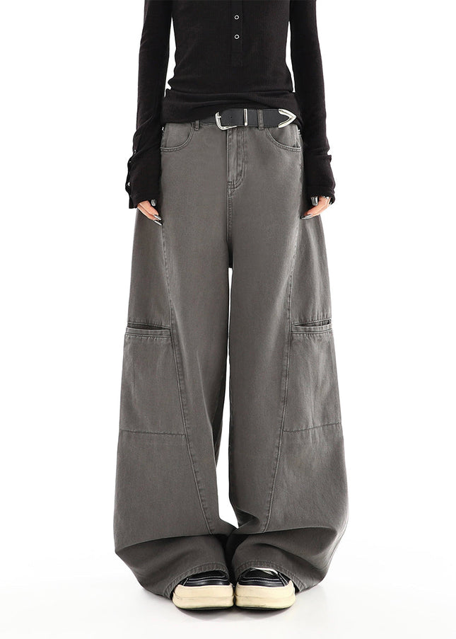 Cement Gray High-Waisted Cargo Jeans for Women - Women’s Jeans