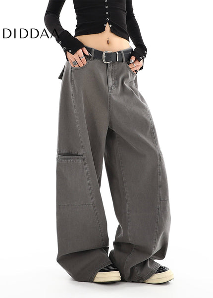 Cement Gray High-Waisted Cargo Jeans for Women - Women’s Jeans