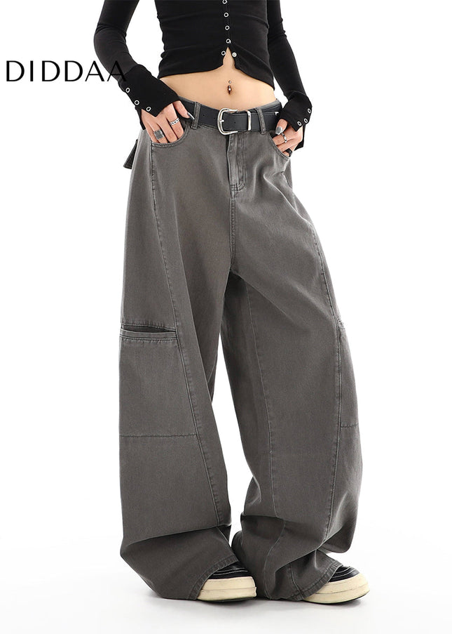 Cement Gray High-Waisted Cargo Jeans for Women - Women’s Jeans
