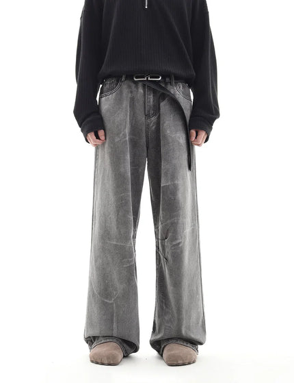 Cement Grey Deconstructed Loose Wide Leg Jeans - M / Grey - Men’s Jeans