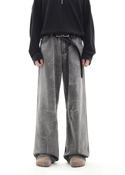 Cement Grey Deconstructed Loose Wide Leg Jeans - M / Grey - Men’s Jeans