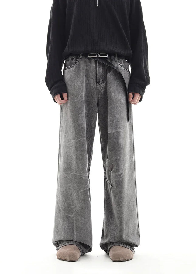 Cement Grey Deconstructed Loose Wide Leg Jeans - M / Grey - Men’s Jeans