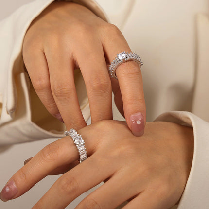 European and American style cross-border new light luxury personality fashion copper material heart-shaped geometric inlay zircon open ring jewelry women