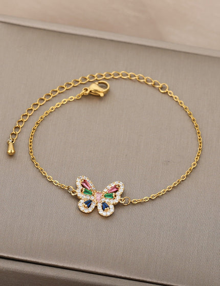 Chachan Bracelet | Gold Zirconia Butterfly Animal Colorful Bracelet - Gold - Bracelets