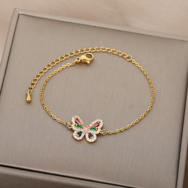 Chachan Bracelet | Gold Zirconia Butterfly Animal Colorful Bracelet - Gold - Bracelets