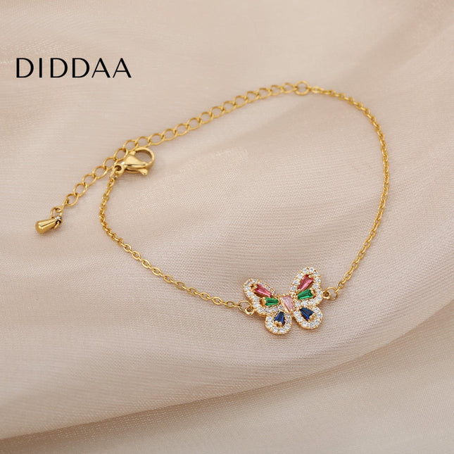 Chachan Bracelet | Gold Zirconia Butterfly Animal Colorful Bracelet - Bracelets