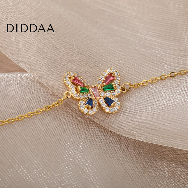 Chachan Bracelet | Gold Zirconia Butterfly Animal Colorful Bracelet - Bracelets