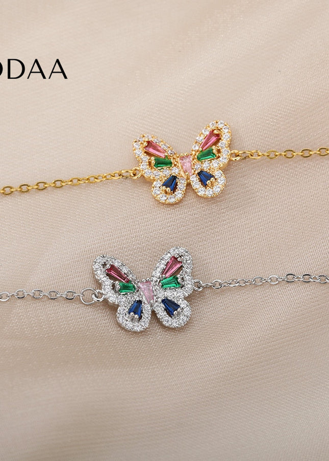 Chachan Bracelet | Gold Zirconia Butterfly Animal Colorful Bracelet - Silver - Bracelets