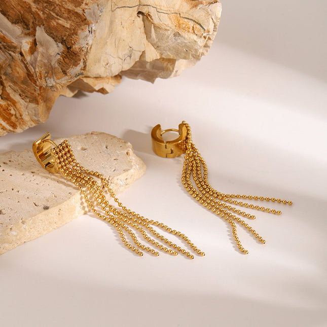 Jieding European and American stainless steel tassel earrings, high-end earrings, light luxury earrings, titanium steel earrings, cross-border earrings