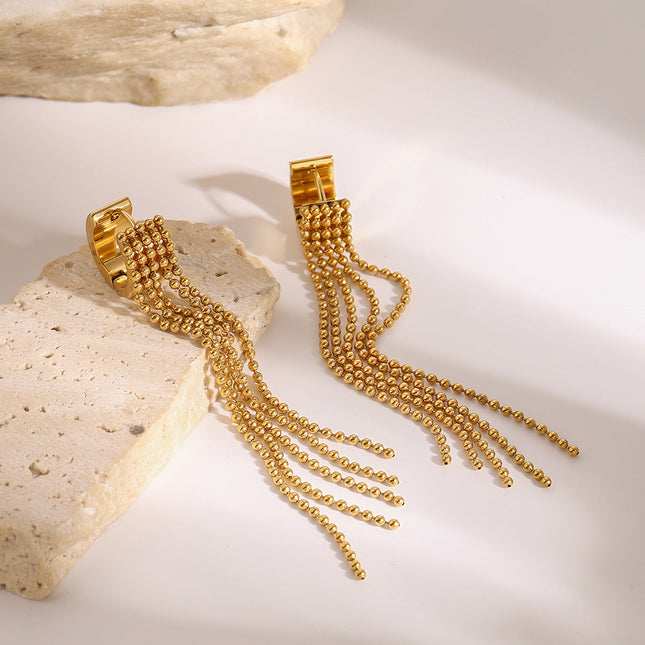 Jieding European and American stainless steel tassel earrings, high-end earrings, light luxury earrings, titanium steel earrings, cross-border earrings