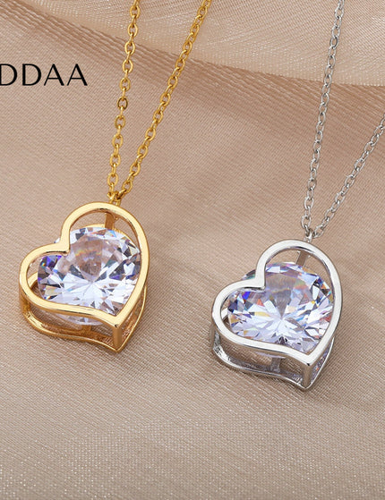 Chante Pendant Necklace | Gold Silver Love Heart Zirconia Chain - Silver - Necklaces