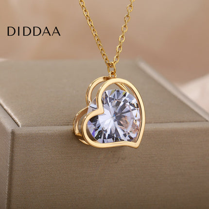 Chante Pendant Necklace | Gold Silver Love Heart Zirconia Chain - Necklaces