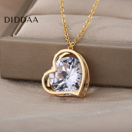 Chante Pendant Necklace | Gold Silver Love Heart Zirconia Chain - Necklaces