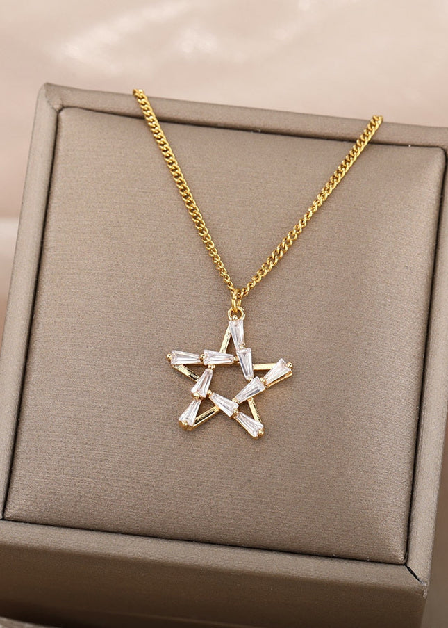 Chapelle Pendant Necklace | Gold Silver Zirconia Satanic Star Chain - Gold - Necklaces