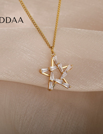Chapelle Pendant Necklace | Gold Silver Zirconia Satanic Star Chain - Silver - Necklaces