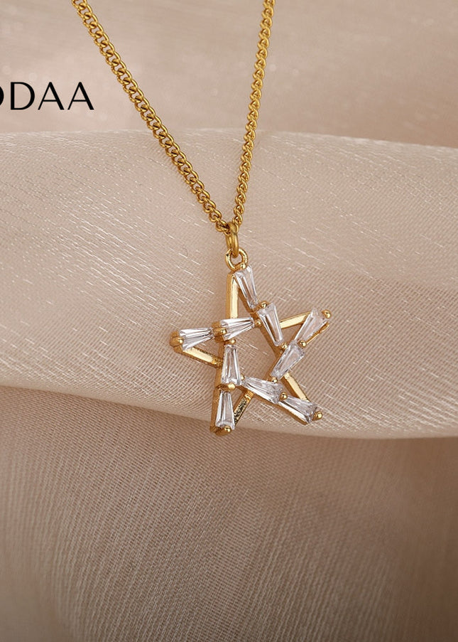 Chapelle Pendant Necklace | Gold Silver Zirconia Satanic Star Chain - Silver - Necklaces