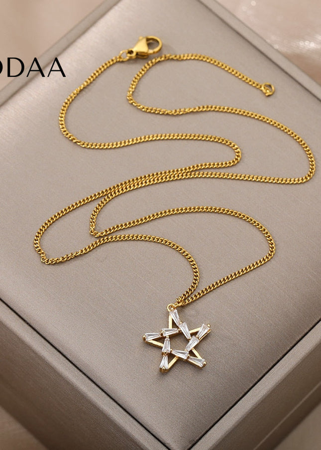 Chapelle Pendant Necklace | Gold Silver Zirconia Satanic Star Chain - Necklaces