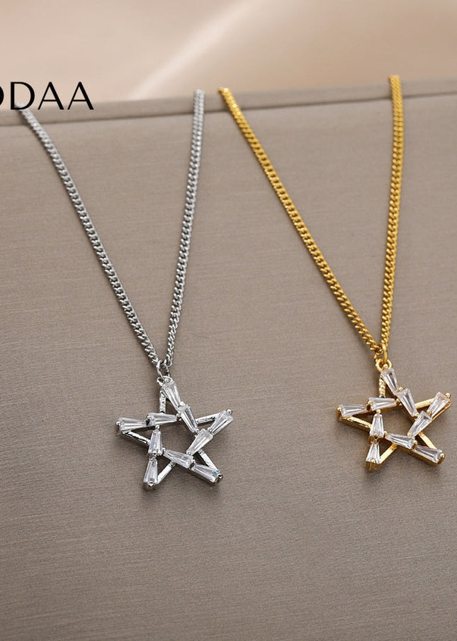 Chapelle Pendant Necklace | Gold Silver Zirconia Satanic Star Chain - Necklaces