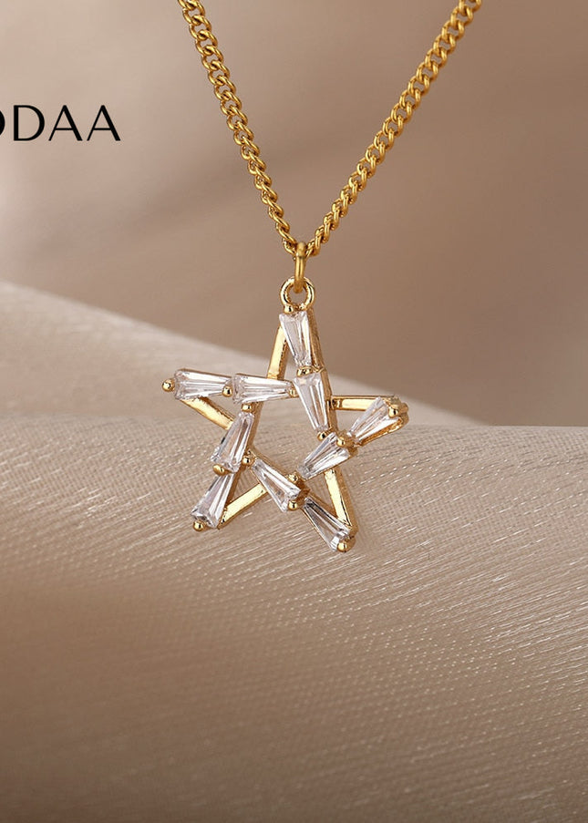 Chapelle Pendant Necklace | Gold Silver Zirconia Satanic Star Chain - Necklaces