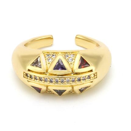 Miri's new palace style retro light luxury fashion copper material geometric triangle inlaid with zircon open ring ornaments