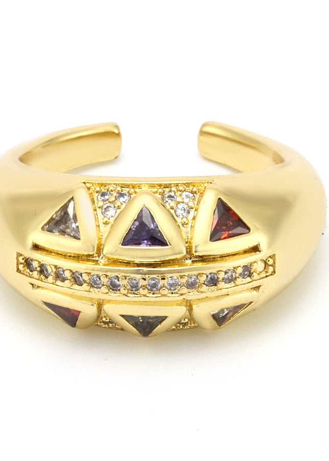 Miri's new palace style retro light luxury fashion copper material geometric triangle inlaid with zircon open ring ornaments