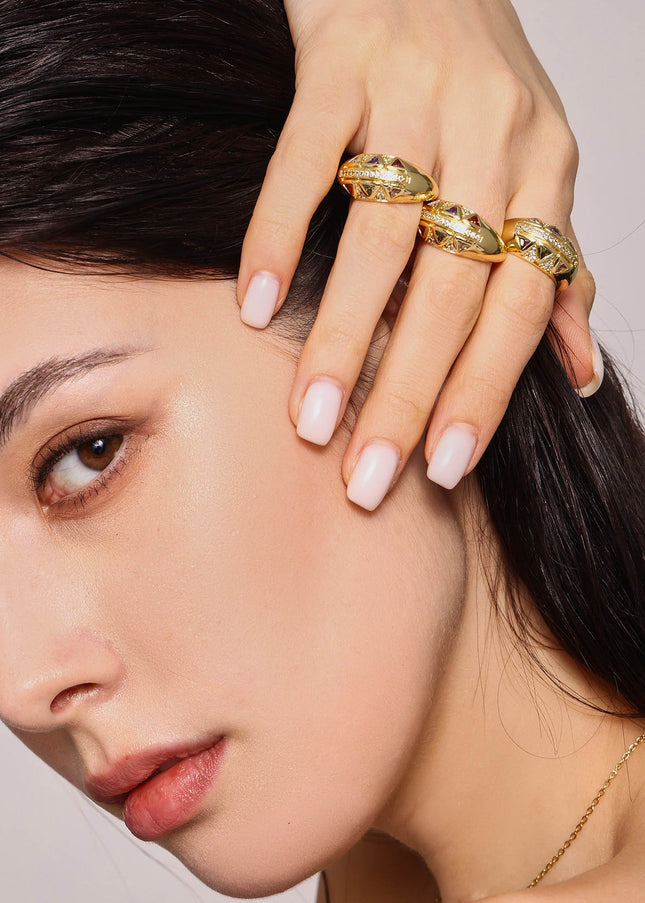 Miri's new palace style retro light luxury fashion copper material geometric triangle inlaid with zircon open ring ornaments