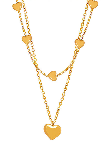 Japanese and Korean love peach heart double-layer chain simple titanium steel wholesale jewelry does not fade girls niche necklace clavicle chain