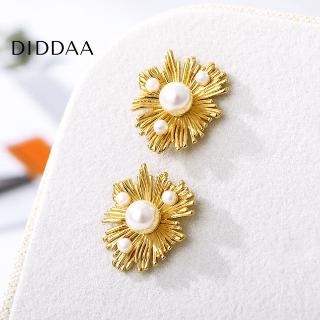 Chouette Earrings | Gold Pearl Shimmering Stud Earrings - Earrings