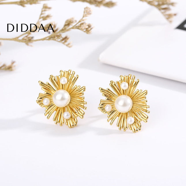 Chouette Earrings | Gold Pearl Shimmering Stud Earrings - Earrings