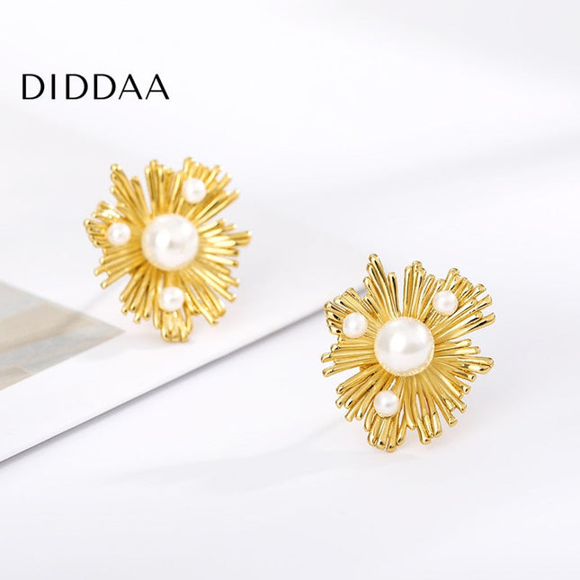 Chouette Earrings | Gold Pearl Shimmering Stud Earrings - Earrings