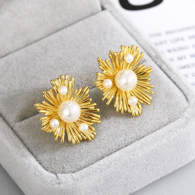 Chouette Earrings | Gold Pearl Shimmering Stud Earrings - Gold - Earrings