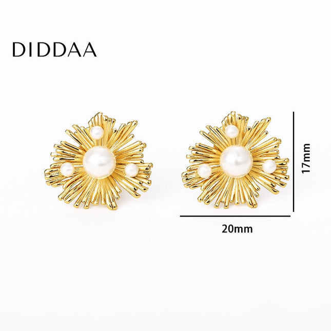 Chouette Earrings | Gold Pearl Shimmering Stud Earrings - Earrings