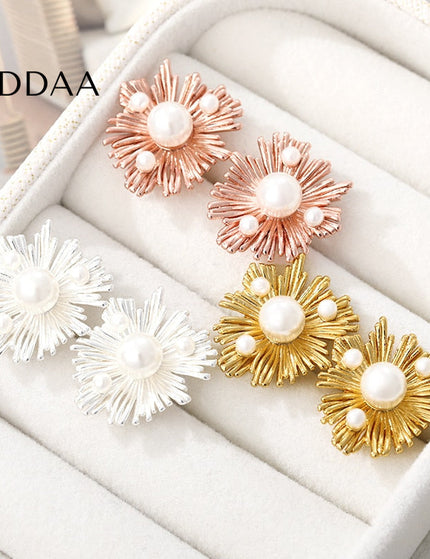 Chouette Earrings | Gold Pearl Shimmering Stud Earrings - Silver - Earrings
