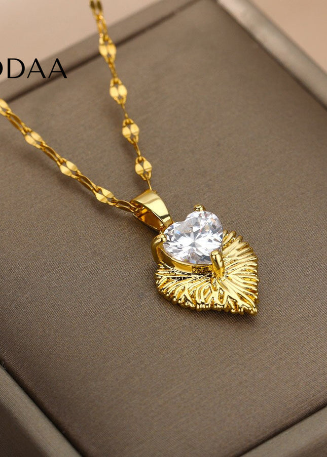 Clara Pendant Necklace | Gold Zirconia Stone Chain - Gold - Necklaces