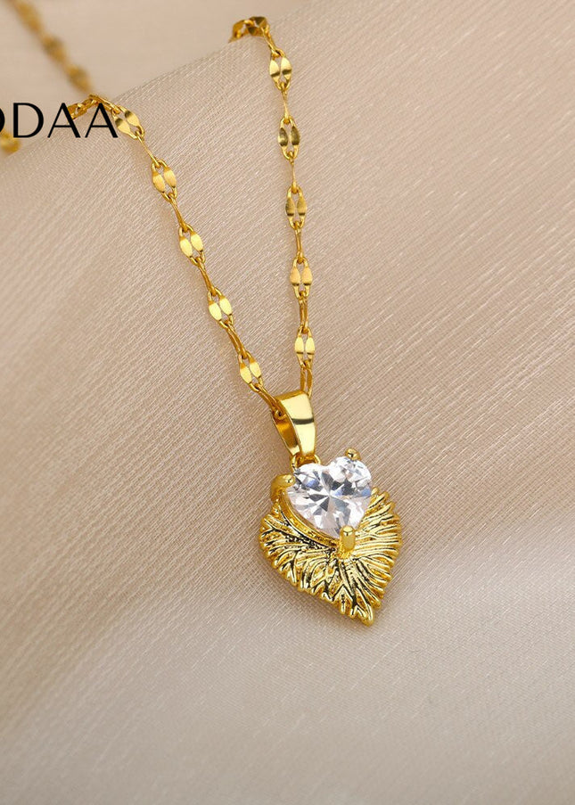 Clara Pendant Necklace | Gold Zirconia Stone Chain - Gold - Necklaces