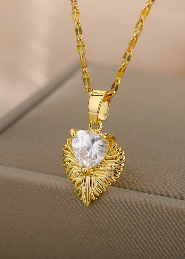 Clara Pendant Necklace | Gold Zirconia Stone Chain - Gold - Necklaces