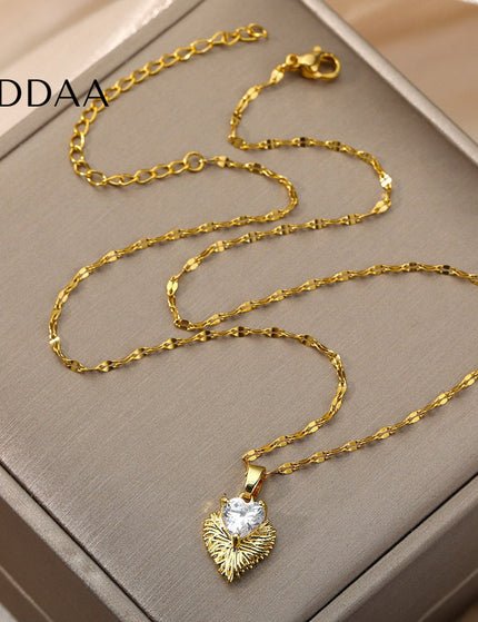 Clara Pendant Necklace | Gold Zirconia Stone Chain - Gold - Necklaces