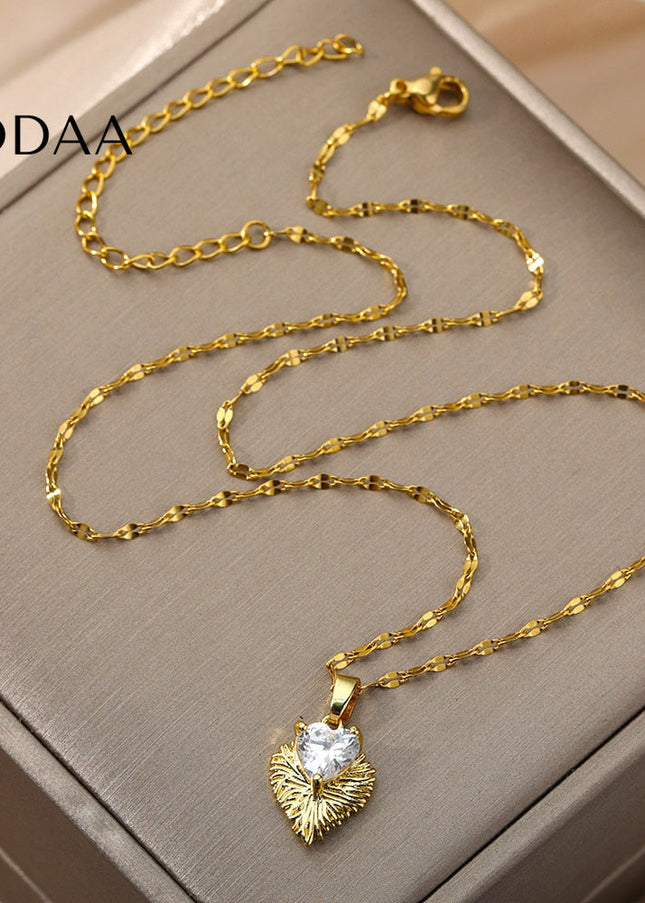 Clara Pendant Necklace | Gold Zirconia Stone Chain - Gold - Necklaces