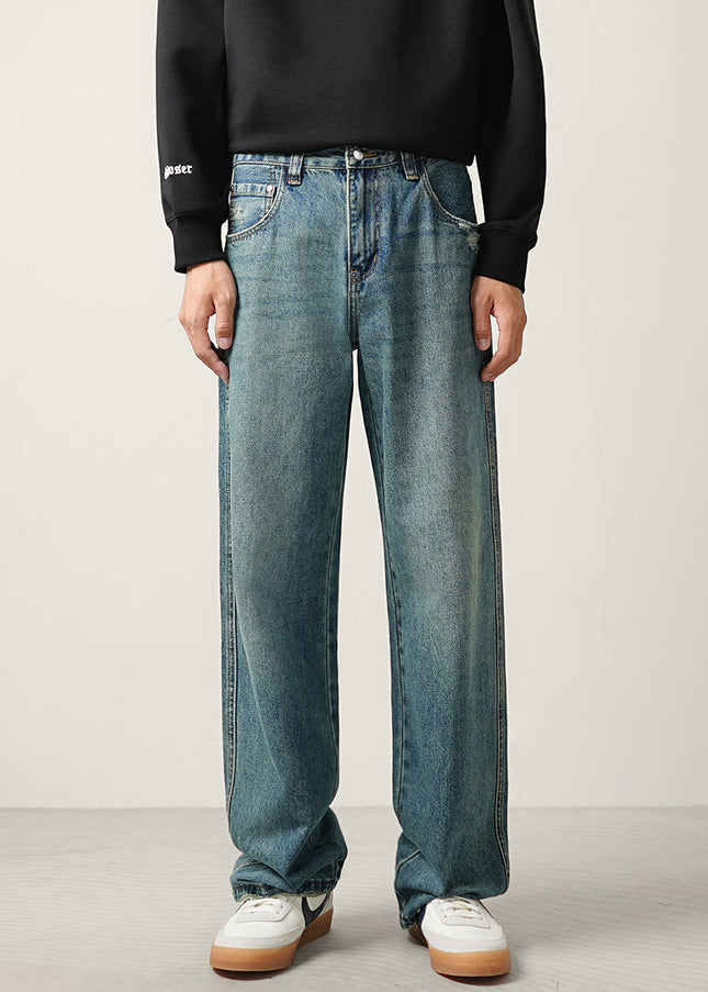 Classic Blue Retro Loose Straight Wide-Leg Jeans - 28 / Mid Blue - Men’s Jeans