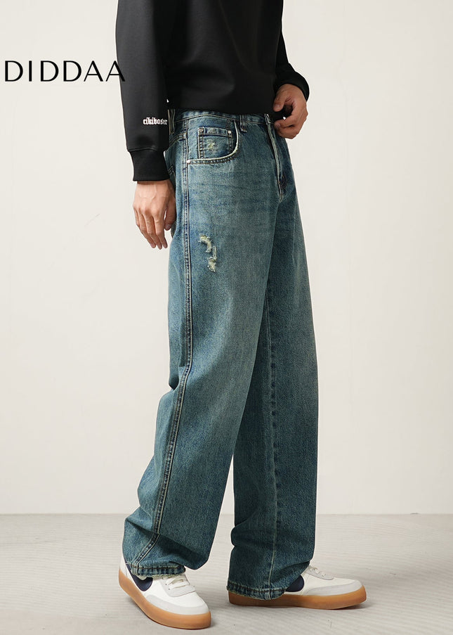 Classic Blue Retro Loose Straight Wide-Leg Jeans - Men’s Jeans
